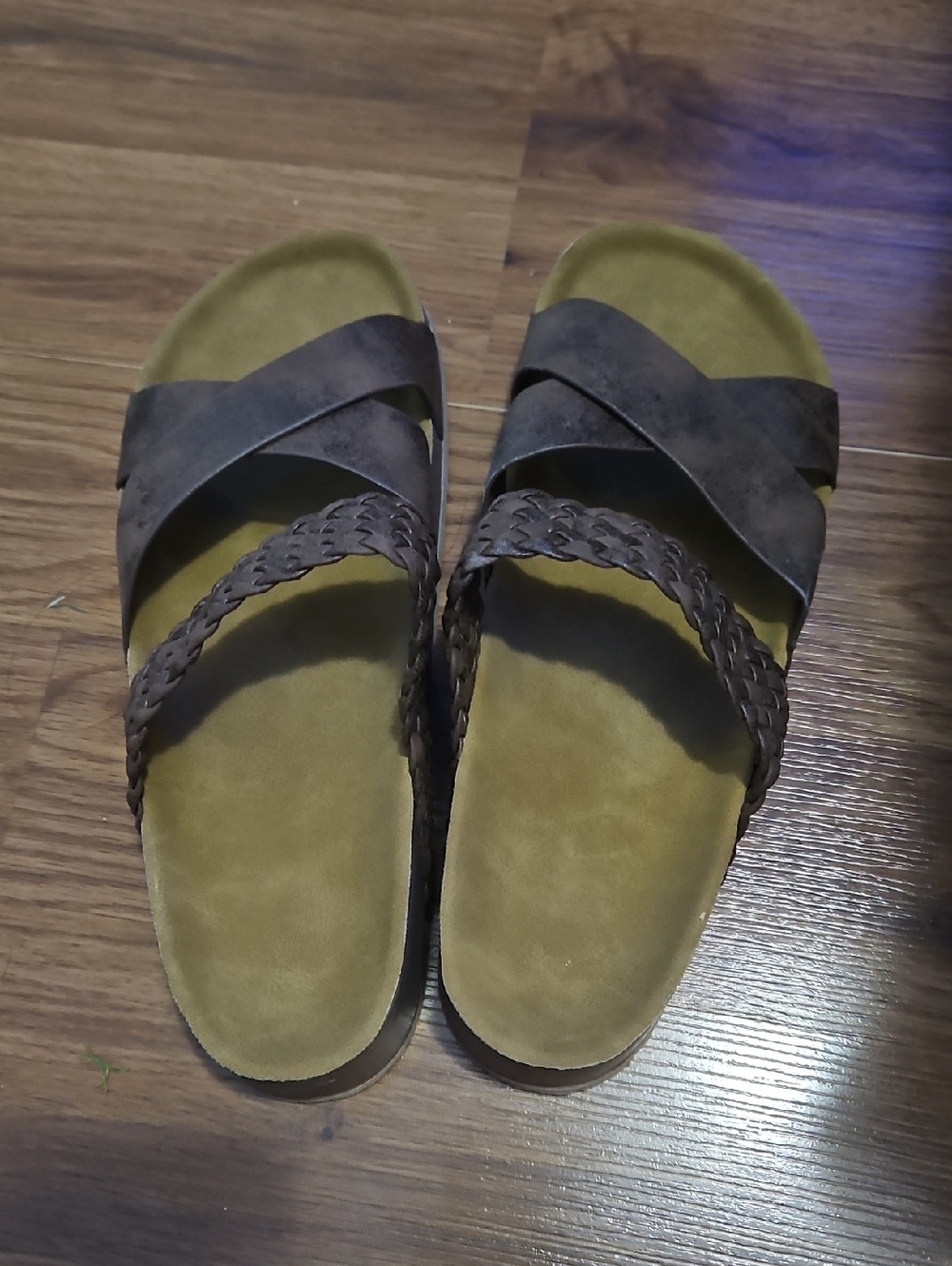 Brown Braided Strap Slide Sandals